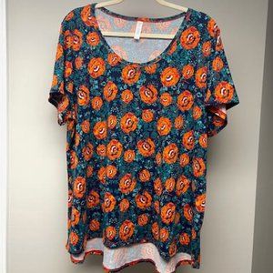 Women's LuLaRoe Classic tee size 3X (fits like a 2X); navy, orange; made in USA!